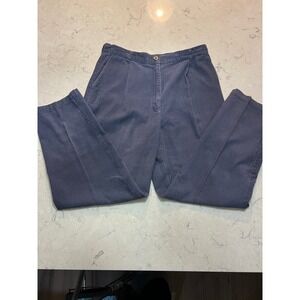 L L Bean Womens Corduroy Pants Size 16 Regular Blue Cotton Pleated Casual